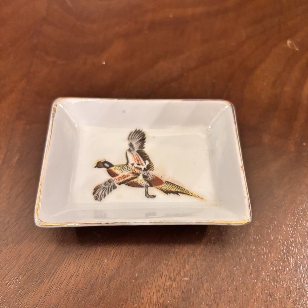 Vintage A.T.C. Sipper De Luxe Japan Pheasant Trinket Dish Gold Trim Porcelain